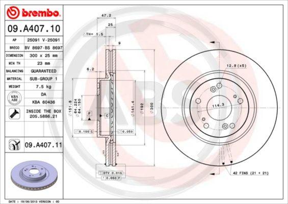 A.B.S. 09.A407.11 - Гальмівний диск autozip.com.ua