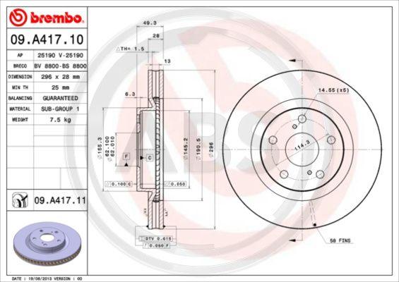 A.B.S. 09.A417.11 - Гальмівний диск autozip.com.ua