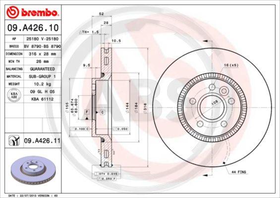 A.B.S. 09.A426.11 - Гальмівний диск autozip.com.ua