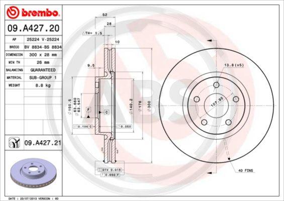 A.B.S. 09.A427.21 - Гальмівний диск autozip.com.ua