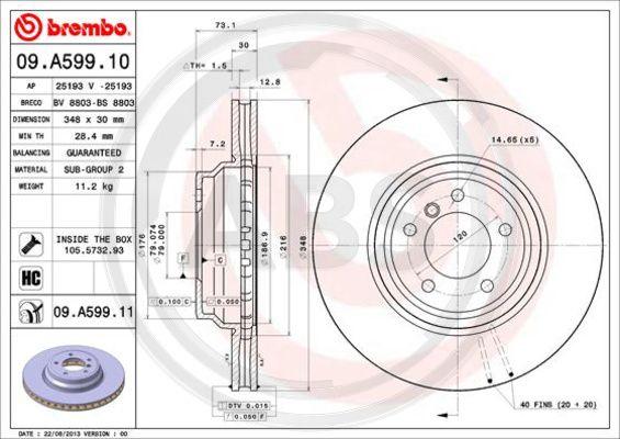 A.B.S. 09.A599.11 - Гальмівний диск autozip.com.ua