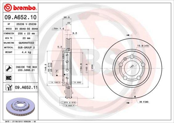 A.B.S. 09.A652.11 - Гальмівний диск autozip.com.ua