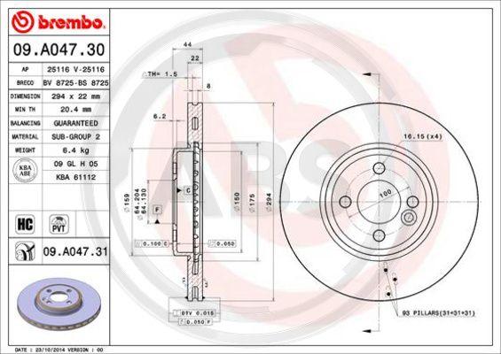 A.B.S. 09.A047.31 - Гальмівний диск autozip.com.ua