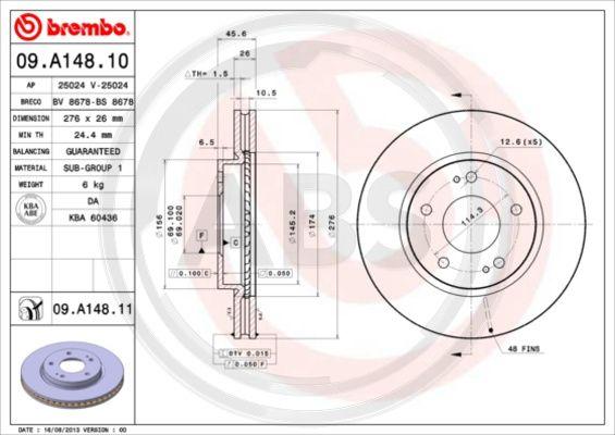 A.B.S. 09.A148.11 - Гальмівний диск autozip.com.ua