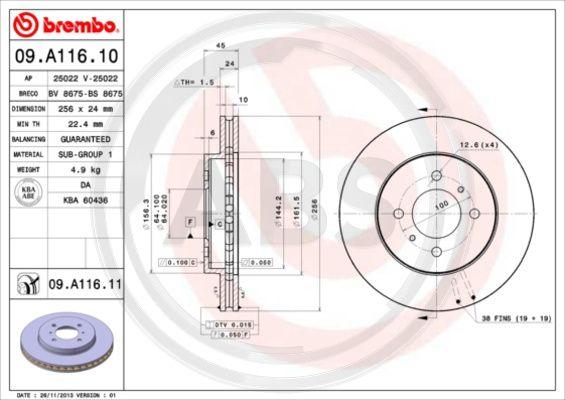 A.B.S. 09.A116.10 - Гальмівний диск autozip.com.ua