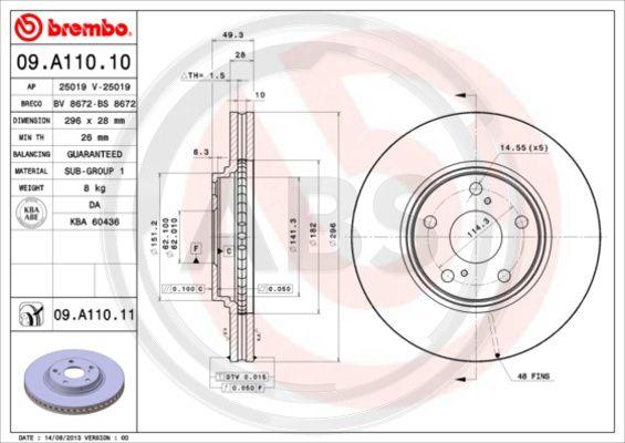 A.B.S. 09.A110.10 - Гальмівний диск autozip.com.ua