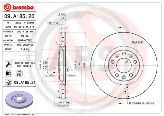 A.B.S. 09.A185.21 - Гальмівний диск autozip.com.ua