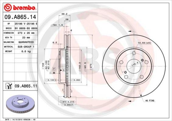 A.B.S. 09.A865.11 - Гальмівний диск autozip.com.ua