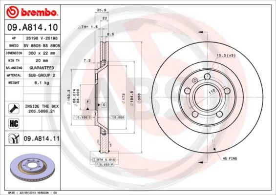 A.B.S. 09.A814.11 - Гальмівний диск autozip.com.ua