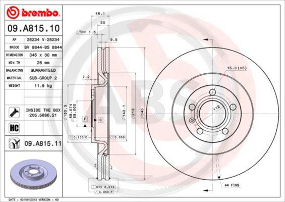 A.B.S. 09.A815.11 - Гальмівний диск autozip.com.ua