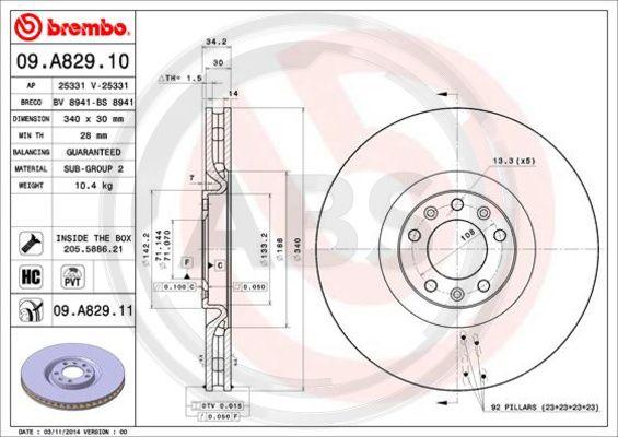 A.B.S. 09.A829.11 - Гальмівний диск autozip.com.ua