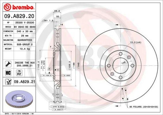 A.B.S. 09.A829.21 - Гальмівний диск autozip.com.ua