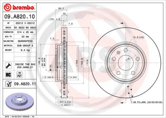 A.B.S. 09.A820.11 - Гальмівний диск autozip.com.ua