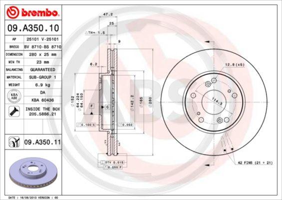 A.B.S. 09.A350.11 - Гальмівний диск autozip.com.ua