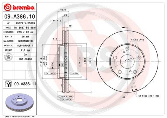 A.B.S. 09.A386.11 - Гальмівний диск autozip.com.ua