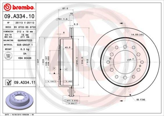 A.B.S. 09.A334.11 - Гальмівний диск autozip.com.ua