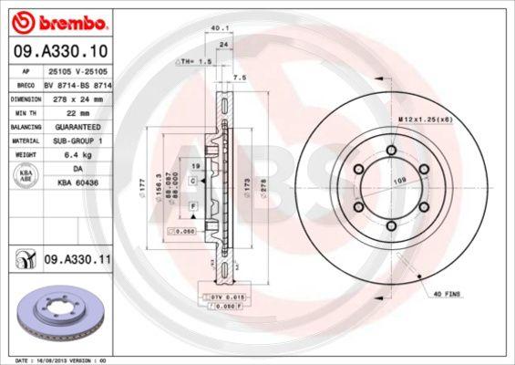 A.B.S. 09.A330.10 - Гальмівний диск autozip.com.ua