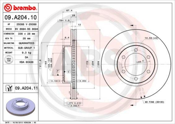 A.B.S. 09.A204.11 - Гальмівний диск autozip.com.ua