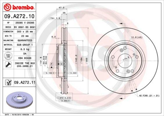 A.B.S. 09.A272.11 - Гальмівний диск autozip.com.ua