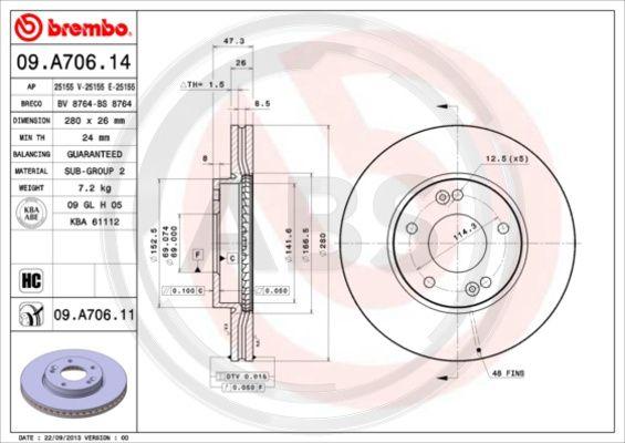 A.B.S. 09.A706.11 - Гальмівний диск autozip.com.ua