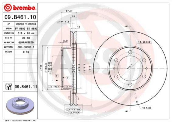 A.B.S. 09.B461.10 - Гальмівний диск autozip.com.ua