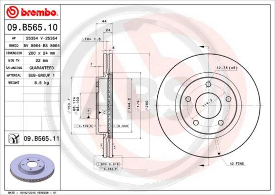 A.B.S. 09.B565.10 - Гальмівний диск autozip.com.ua