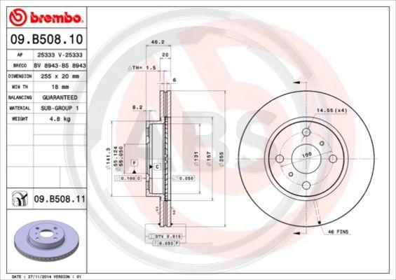 A.B.S. 09.B508.11 - Гальмівний диск autozip.com.ua