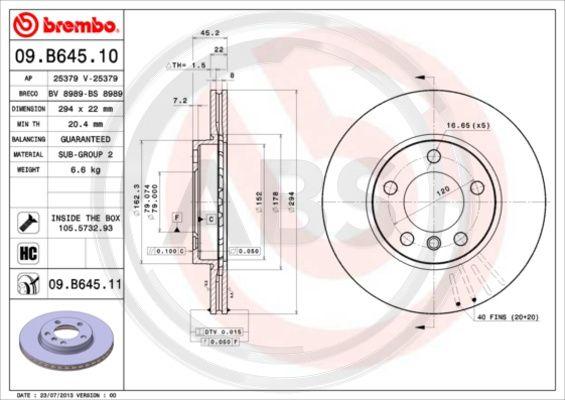 A.B.S. 09.B645.11 - Гальмівний диск autozip.com.ua