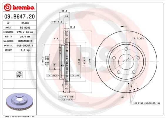 A.B.S. 09.B647.21 - Гальмівний диск autozip.com.ua