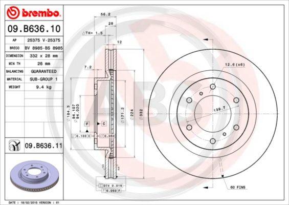 A.B.S. 09.B636.11 - Гальмівний диск autozip.com.ua