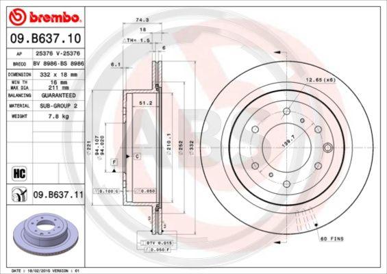 A.B.S. 09.B637.11 - Гальмівний диск autozip.com.ua