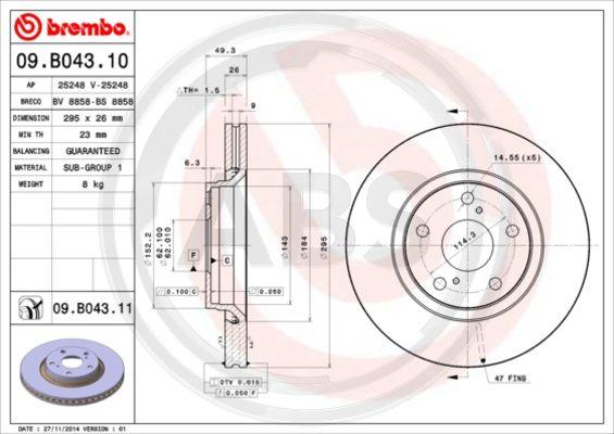 A.B.S. 09.B043.11 - Гальмівний диск autozip.com.ua