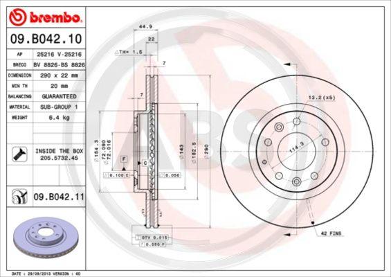 A.B.S. 09.B042.11 - Гальмівний диск autozip.com.ua