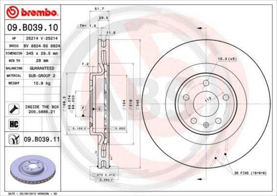 A.B.S. 09.B039.11 - Гальмівний диск autozip.com.ua