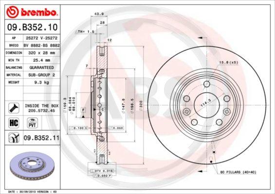 A.B.S. 09.B352.11 - Гальмівний диск autozip.com.ua