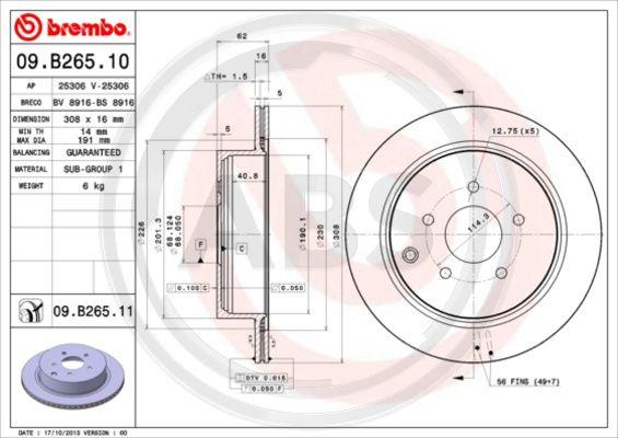 A.B.S. 09.B265.11 - Гальмівний диск autozip.com.ua