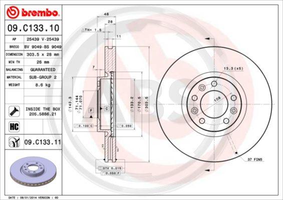 A.B.S. 09.C133.11 - Гальмівний диск autozip.com.ua