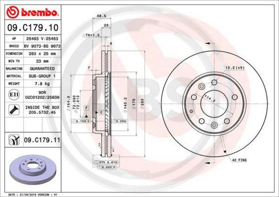 A.B.S. 09.C179.11 - Гальмівний диск autozip.com.ua