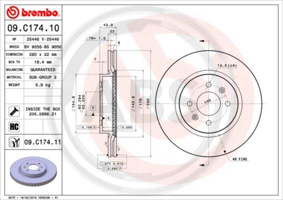 A.B.S. 09.C174.11 - Гальмівний диск autozip.com.ua