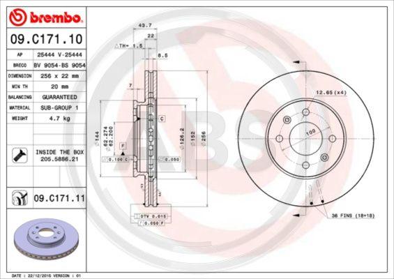 A.B.S. 09.C171.11 - Гальмівний диск autozip.com.ua