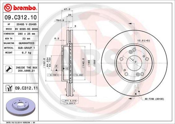 A.B.S. 09.C312.11 - Гальмівний диск autozip.com.ua