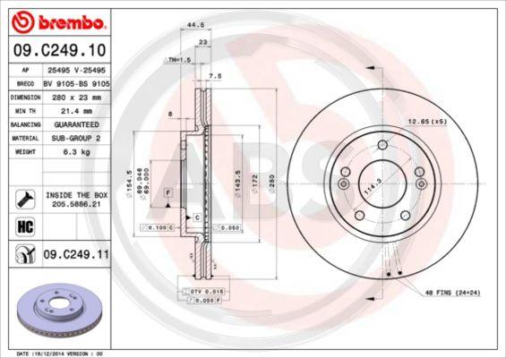 A.B.S. 09.C249.11 - Гальмівний диск autozip.com.ua