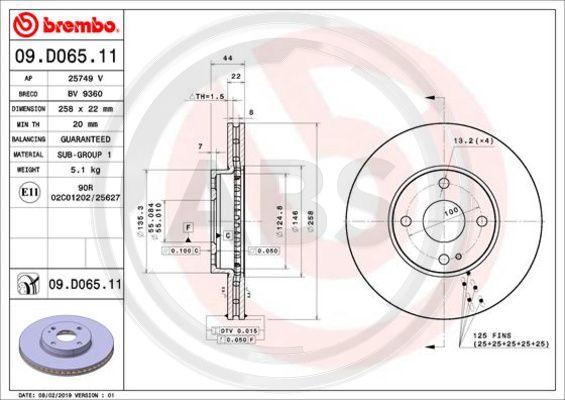 A.B.S. 09.D065.11 - Гальмівний диск autozip.com.ua