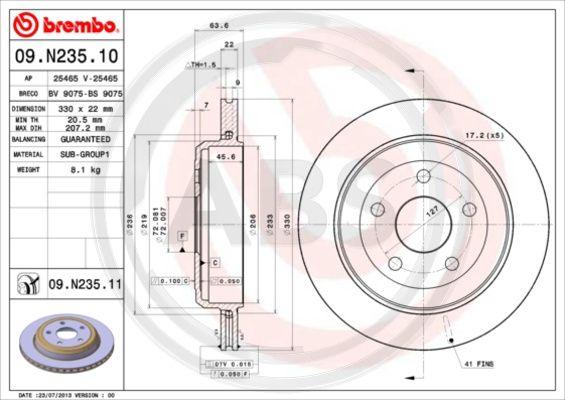 A.B.S. 09.N235.11 - Гальмівний диск autozip.com.ua