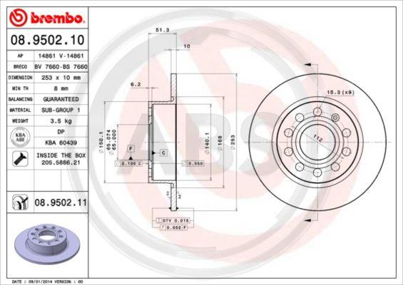 A.B.S. 08.9502.11 - Гальмівний диск autozip.com.ua