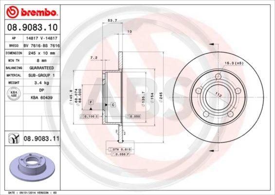 A.B.S. 08.9083.11 - Гальмівний диск autozip.com.ua