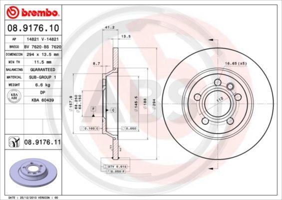 A.B.S. 08.9176.11 - Гальмівний диск autozip.com.ua