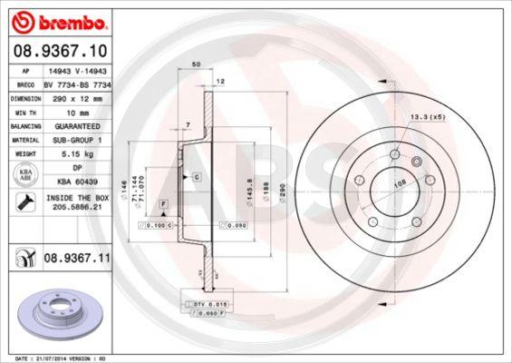 A.B.S. 08.9367.11 - Гальмівний диск autozip.com.ua