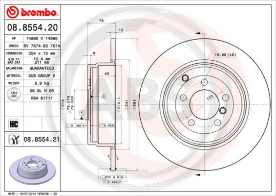 A.B.S. 08.8554.21 - Гальмівний диск autozip.com.ua