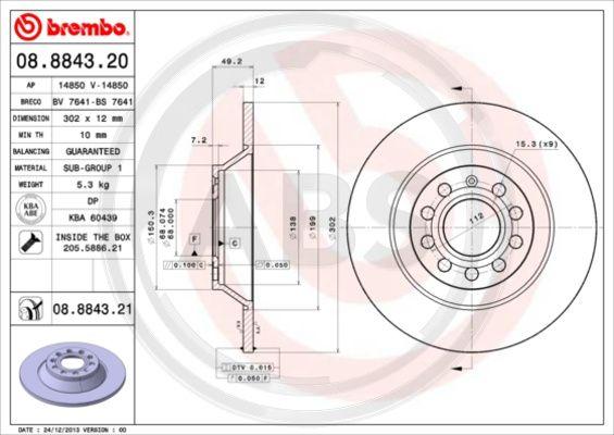 A.B.S. 08.8843.21 - Гальмівний диск autozip.com.ua